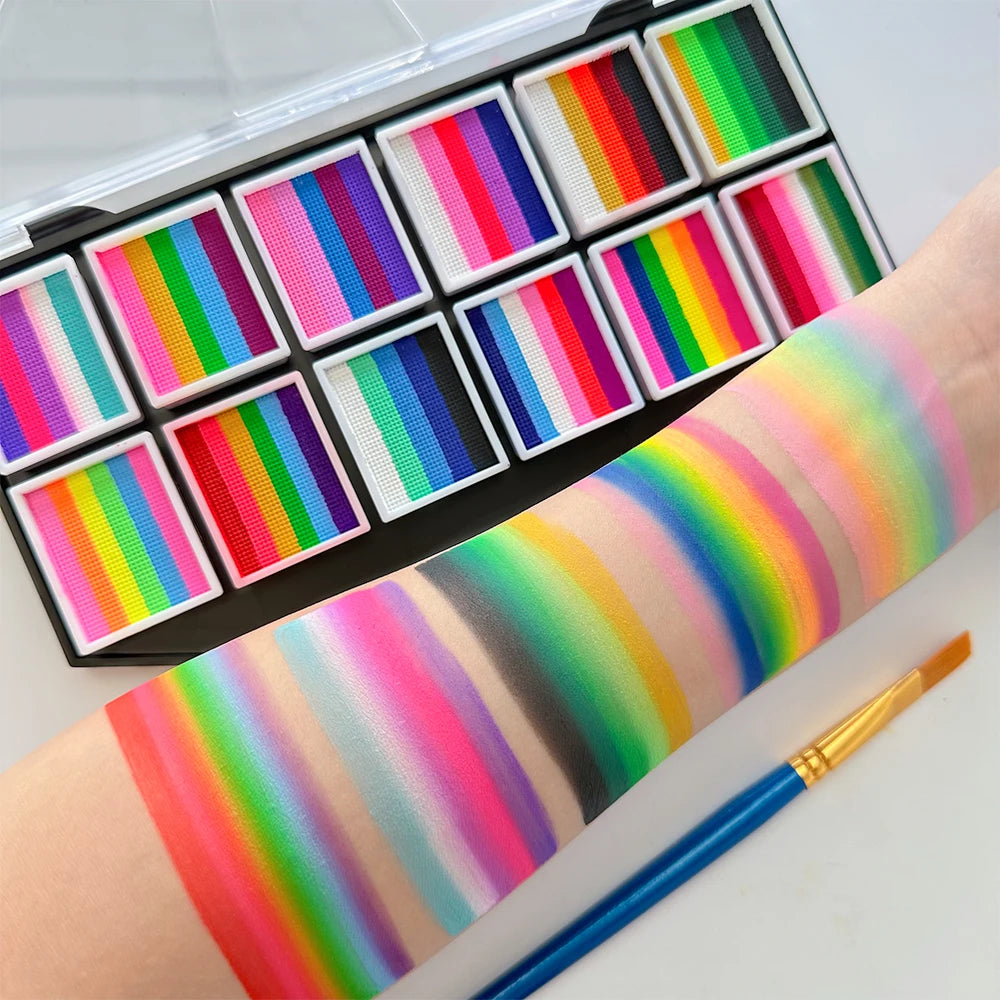12-Color Rainbow Face and Body Paint Palette for Kids and Parties