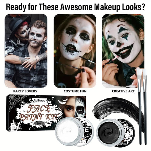 Black and White Face and Body Paint Kit for Halloween