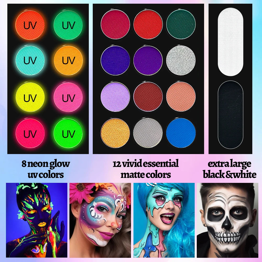 22-Color UV Glow Neon Face and Body Paint Palette - 2