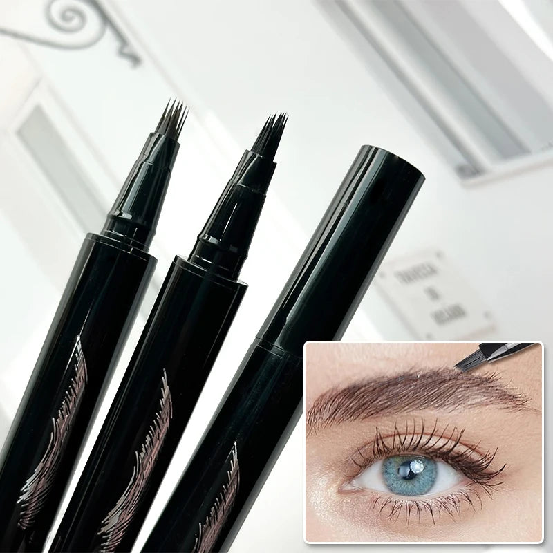 Waterproof 4-Tip Liquid Eyebrow Pen for Natural Brows