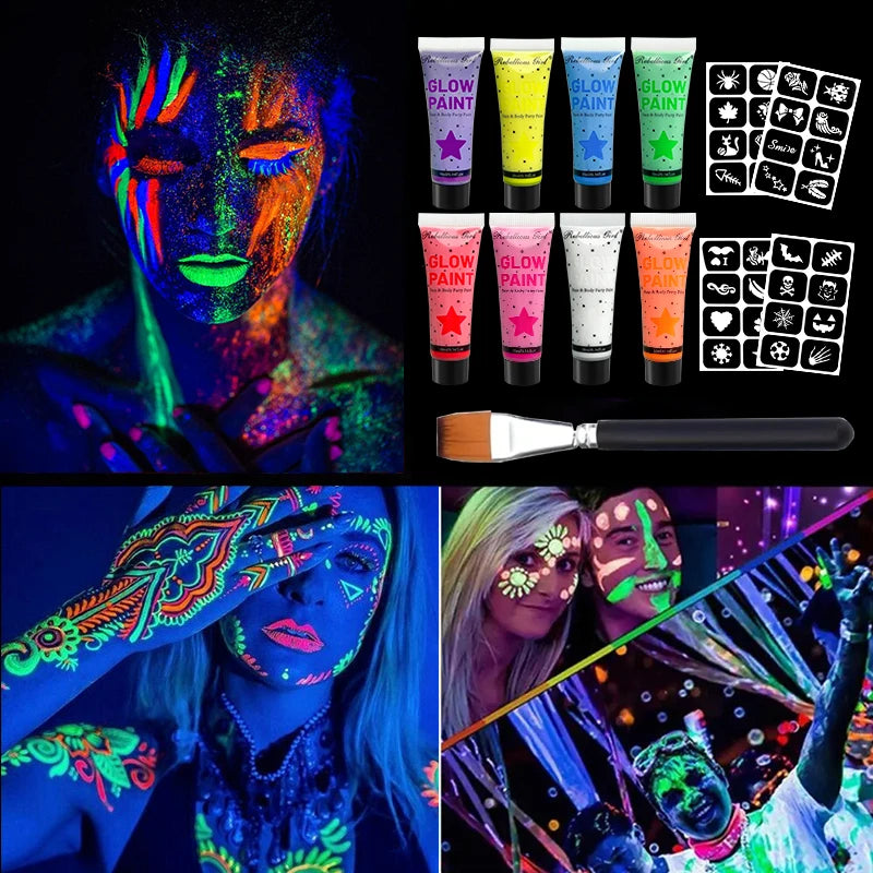 Fluorescent UV Glow Face and Body Paint Set - 2