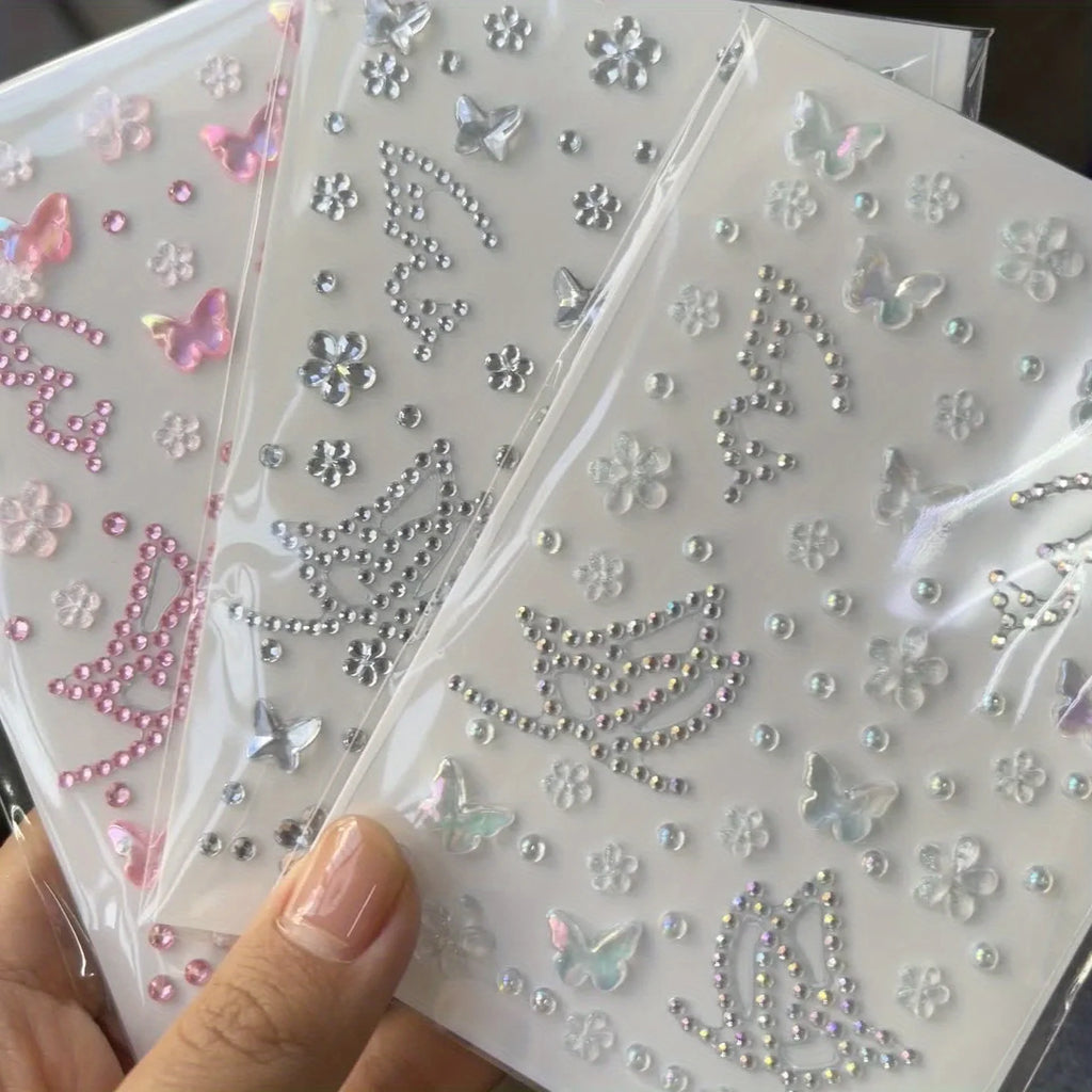 Butterfly and Flower Rhinestone Face Stickers