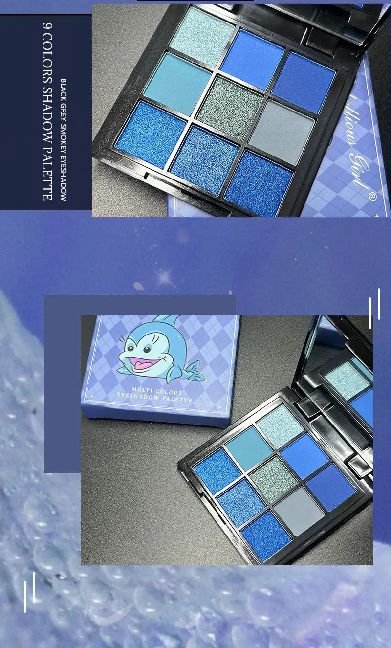 9-Color Blue Eyeshadow Palette for Festivals and Parties