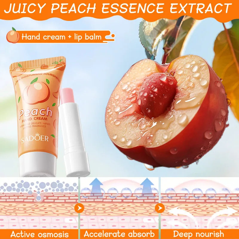 Peach Moisturizing Hand Cream and Lip Balm Set - 8