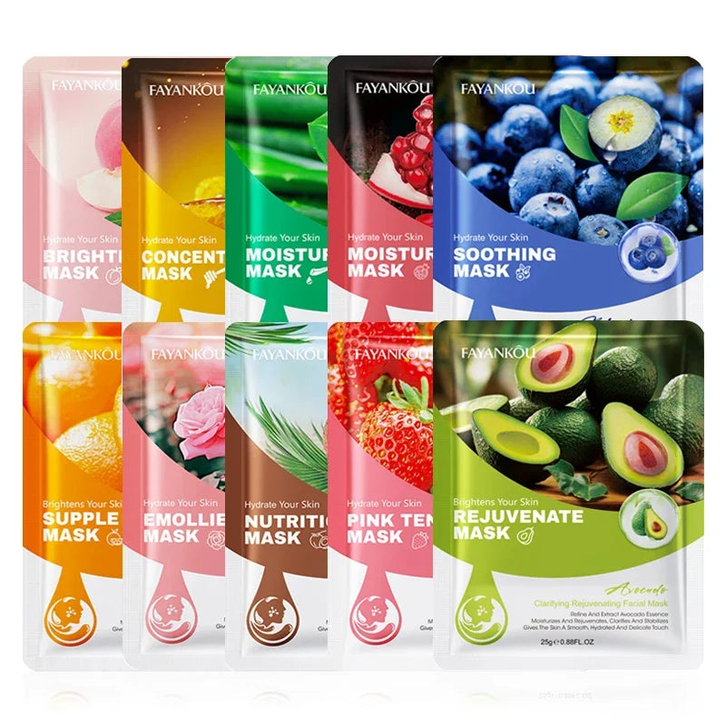 10-Piece Fruit Essence Hydrating and Brightening Facial Mask Set