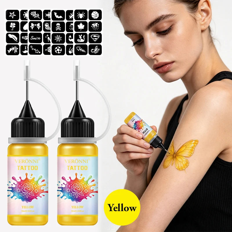 Temporary Henna Body Art Tattoo Juice Kit with Stencils