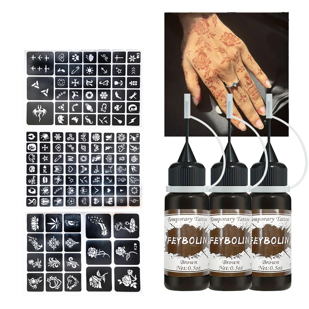 Long-Lasting Temporary Tattoo Ink Kit with Stencils