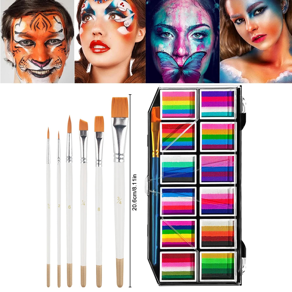 12-Color Rainbow Face and Body Paint Palette for Kids and Parties - 12