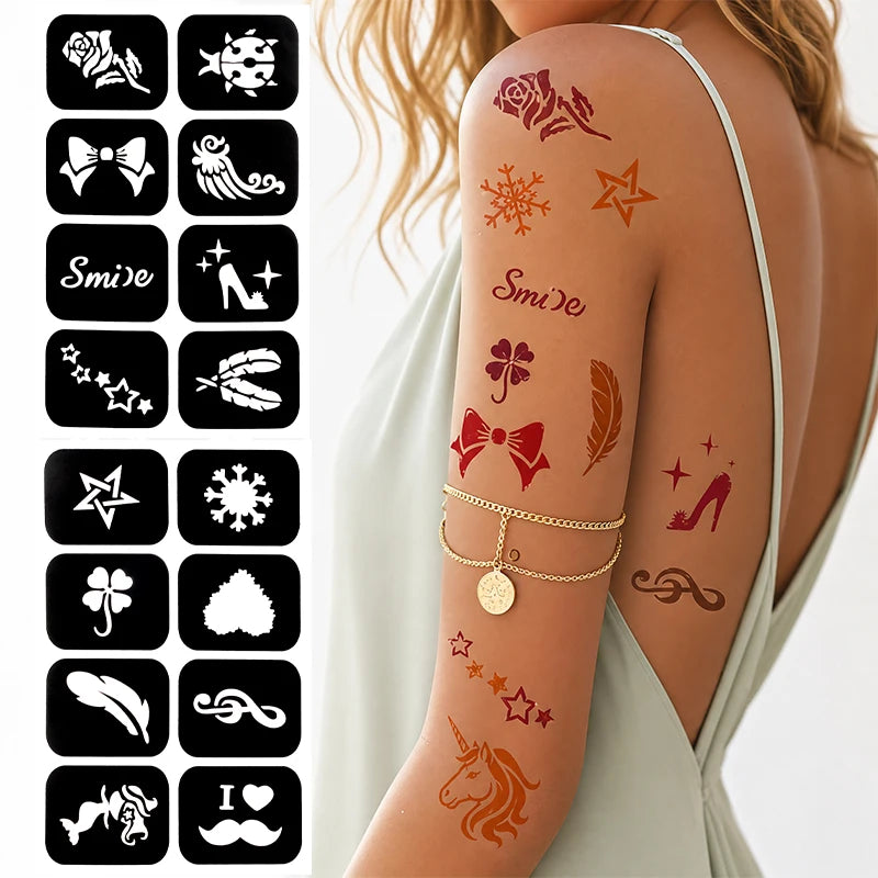 Temporary Henna Body Art Tattoo Juice Kit with Stencils