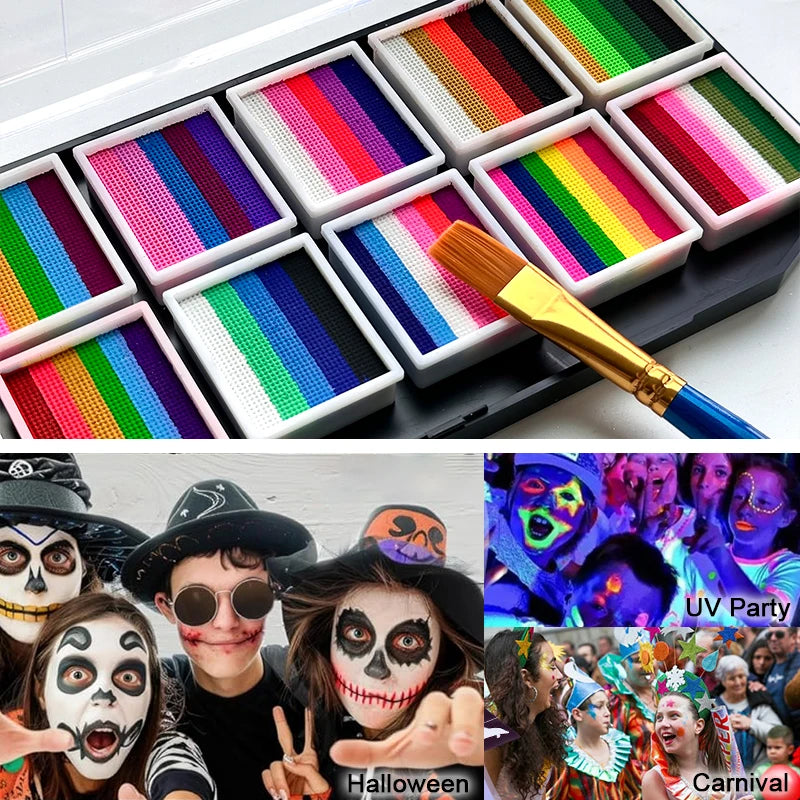 12-Color Rainbow Face and Body Paint Palette for Kids and Parties