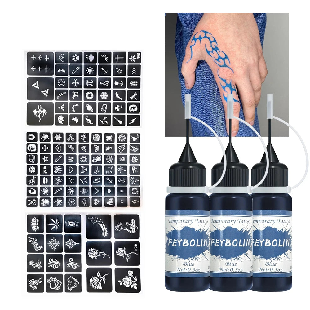 Long-Lasting Temporary Tattoo Ink Kit with Stencils