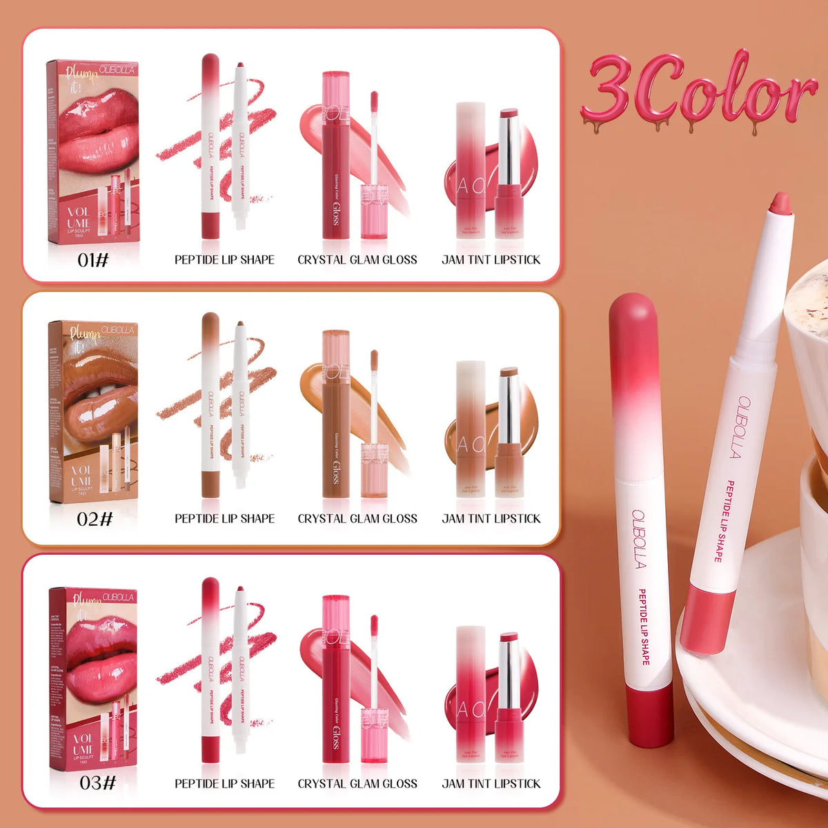 3-Piece High-Shine Plumping Lip Gloss and Liner Set
