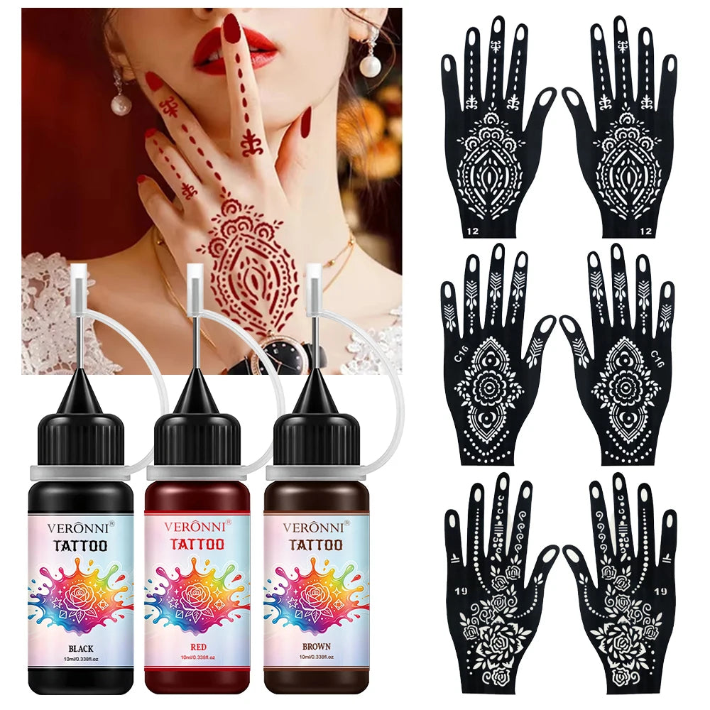 Temporary Tattoo Ink and Stencil Kit for Body Art