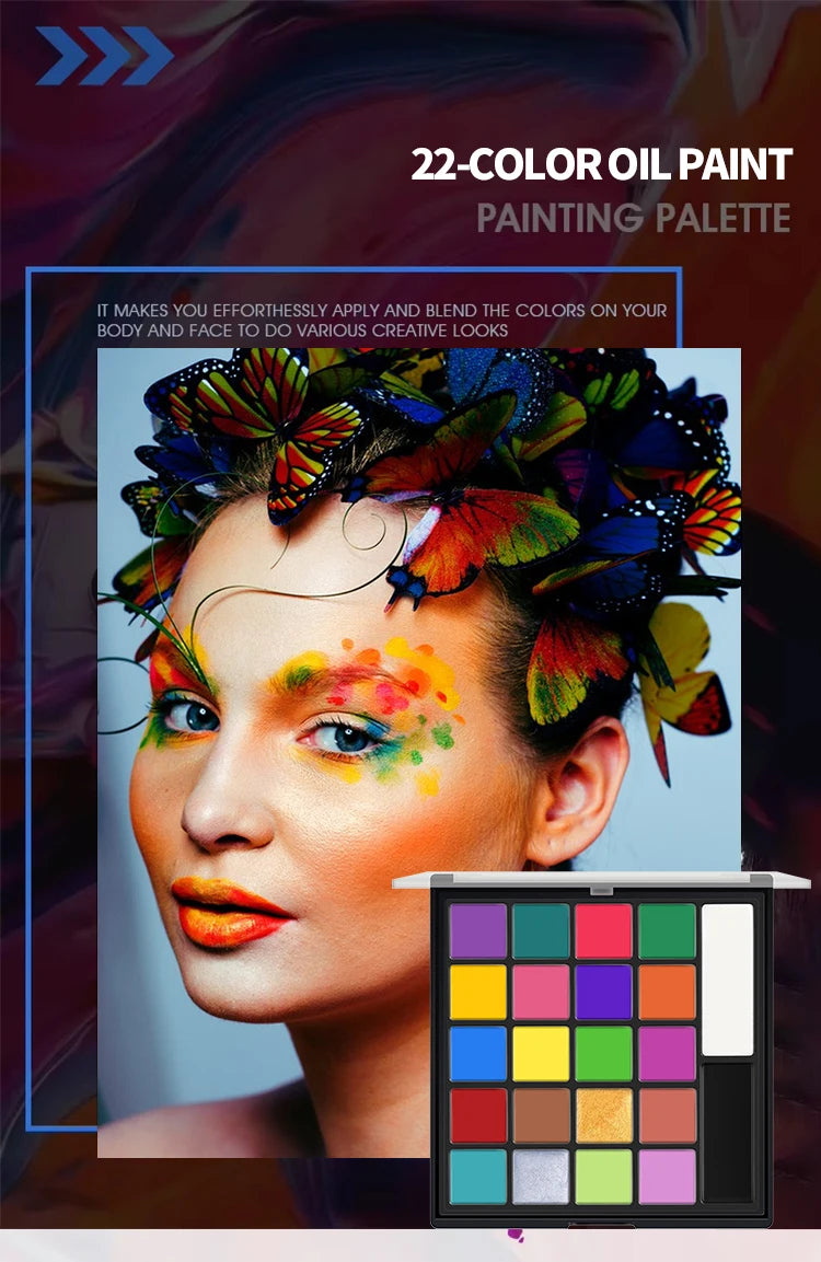 22-Color Professional Face and Body Paint Palette for Costumes
