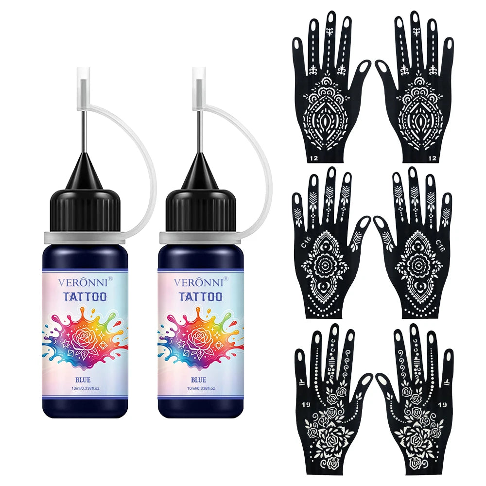 Temporary Tattoo Ink Kit with Stencils for DIY Body Art - 23
