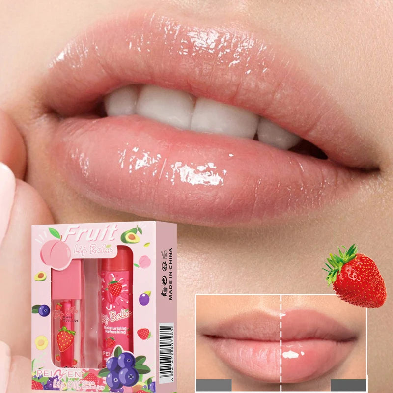 Fruit Scented Moisturizing Lip Oil and Balm Set