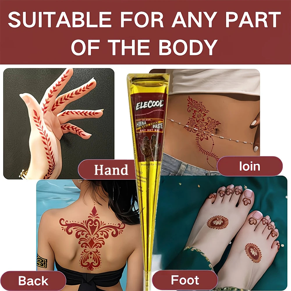 Temporary Henna Tattoo Kit with Stencils for DIY Body Art