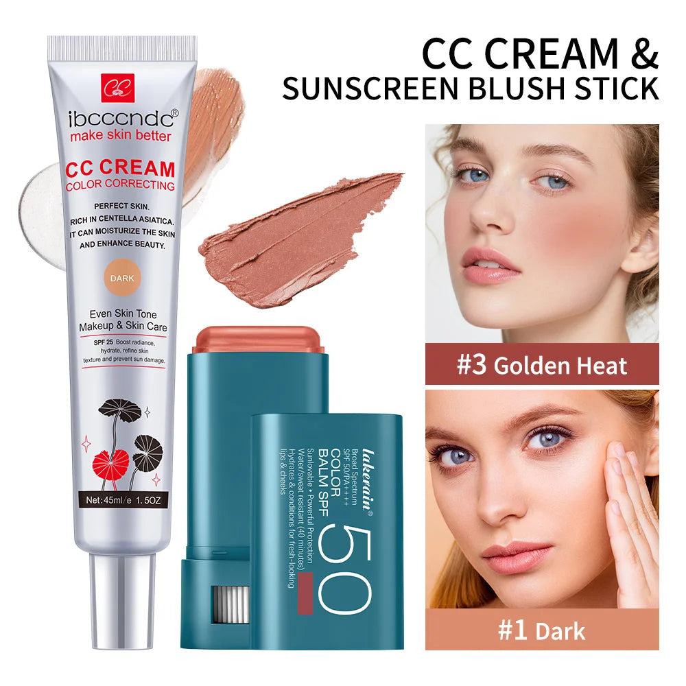 Color Correcting CC Cream and Sunscreen Blush Stick Set - 39