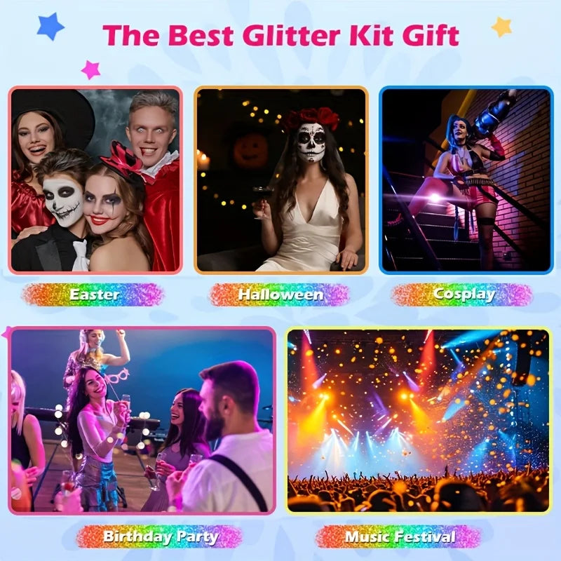 12-Color Temporary Glitter Tattoo and Body Art Kit - 7