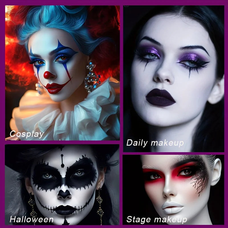 Full Coverage White Halloween Makeup Kit with Brush - 12