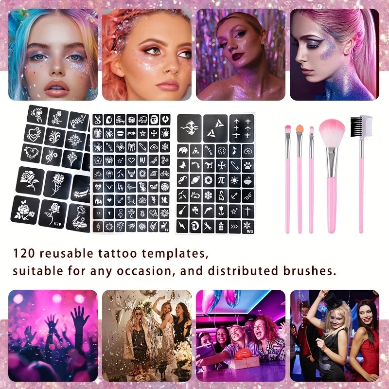 12-Color Temporary Glitter Tattoo and Body Art Kit