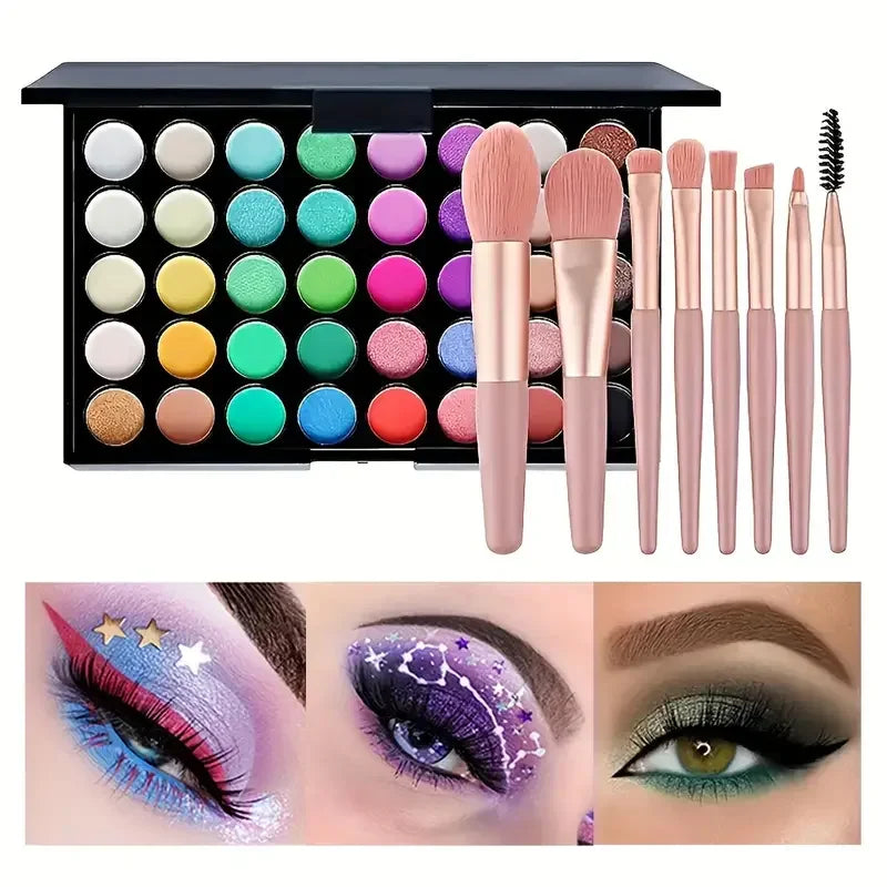 40-Color Professional Eyeshadow Palette with Makeup Brush Set