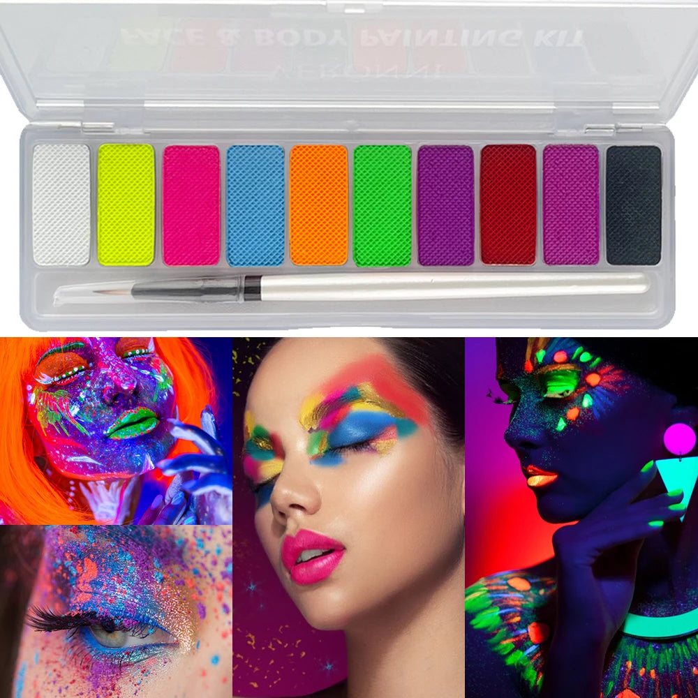 10-Color UV Glow Face and Body Paint Palette