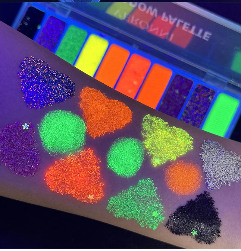 10-Color Neon UV Glow-in-the-Dark Face and Eye Makeup Palette