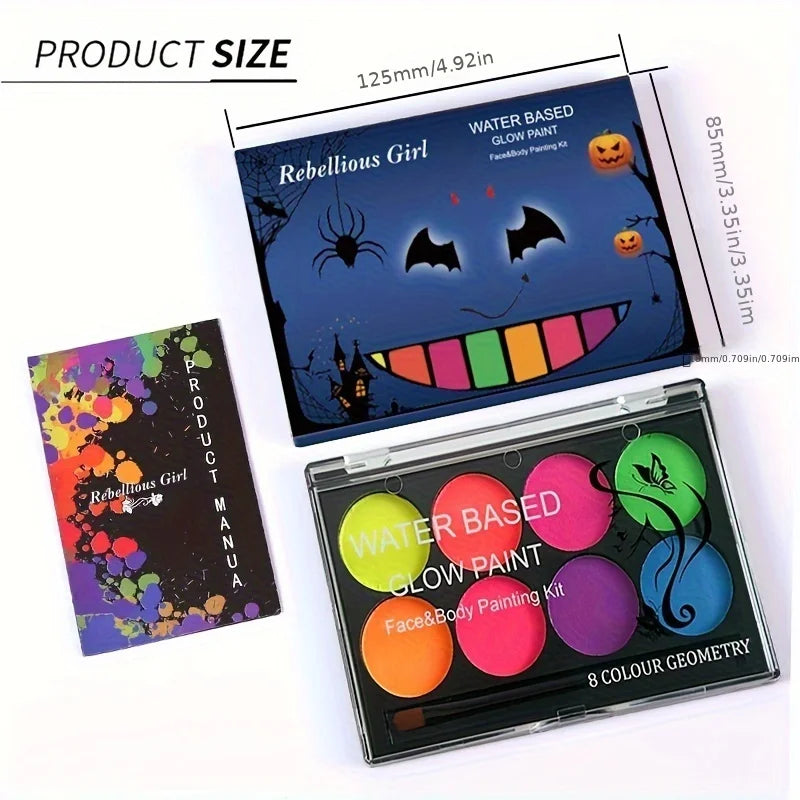 8-Color Neon UV Glow Face and Body Paint Palette