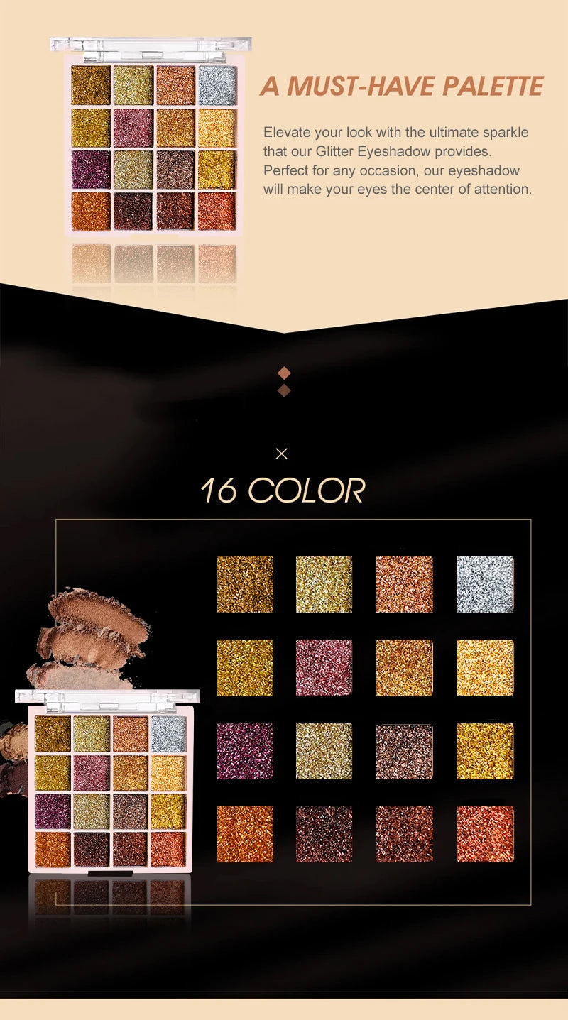 16-Color Glitter Sequin Eyeshadow Palette for Shimmer Makeup